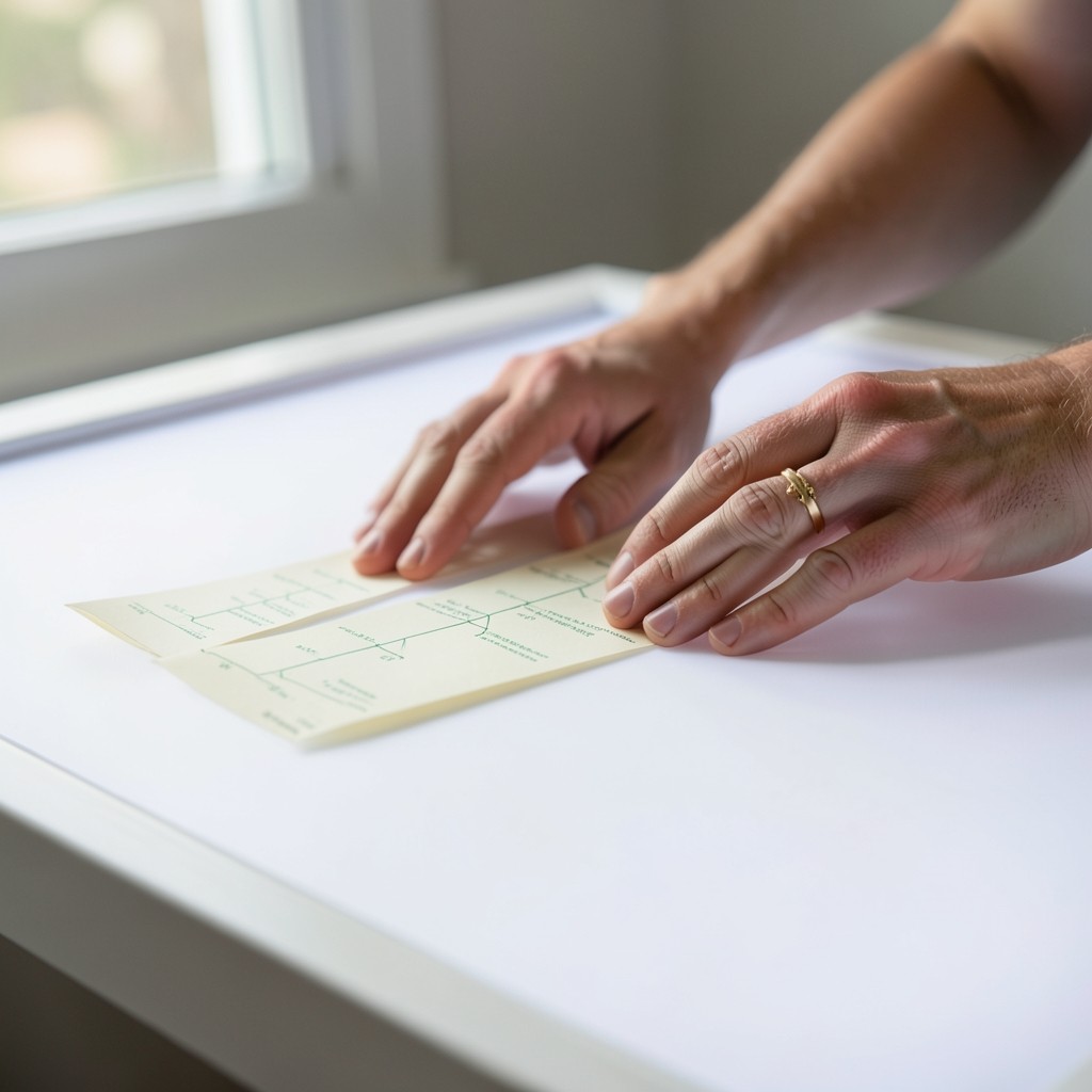 Hands arranging printed timeline charts for a trade corridor review
