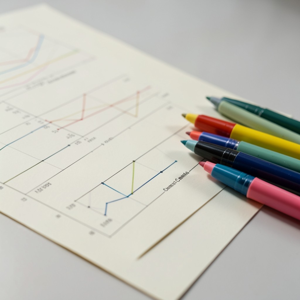 Printed channel comparison charts with colored markers